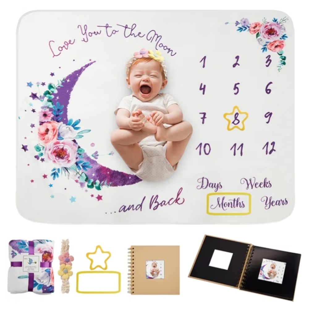Amazon Baby Milestone Blanket with Purple and Yellow Accents